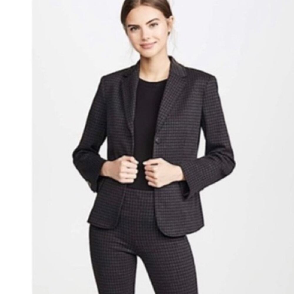 Theory | Shrunken Houndstooth Knit Twill Blazer Jacket Career Gray Black Size 4 - Picture 2 of 10